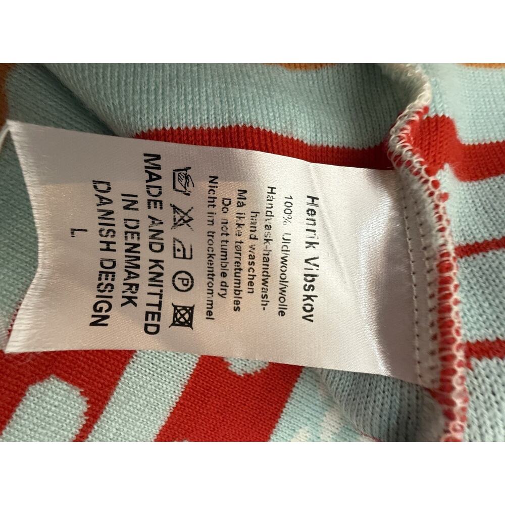 Henrik Vibskov Clean Sweater 100% Wool Mint Orange Graphic Print Sz Large - Picture 4 of 7